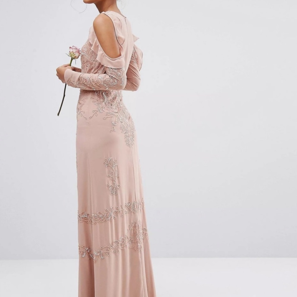 Maya Pink Ruffled Tiered Cold Shoulder Gown